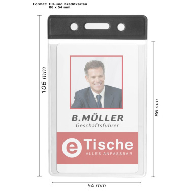 ID-kort/badgehållare, vertikal, med färgad överdel och klämma