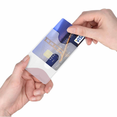 Funda de tarjetas transparente con muesca para el pulgar