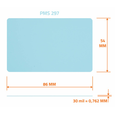 Tarjeta en blanco de PVC de color azul claro.