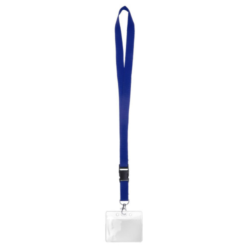 Porte badge en plastique A7 avec lanière plate bleu marine
