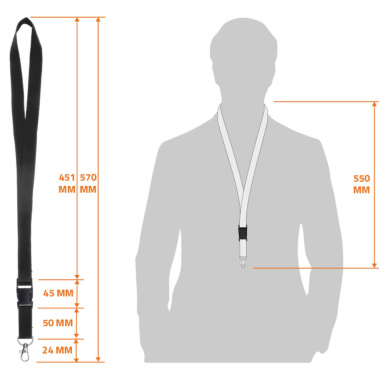 Porte badge en plastique A7 avec lanière plate noir