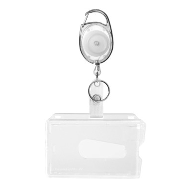 ID-kortshållare med karbinhake, kort-jojo och klämma, vit