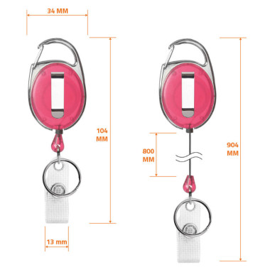 Portabadge per documenti identificativi con bobina a moschettone e clip rosa
