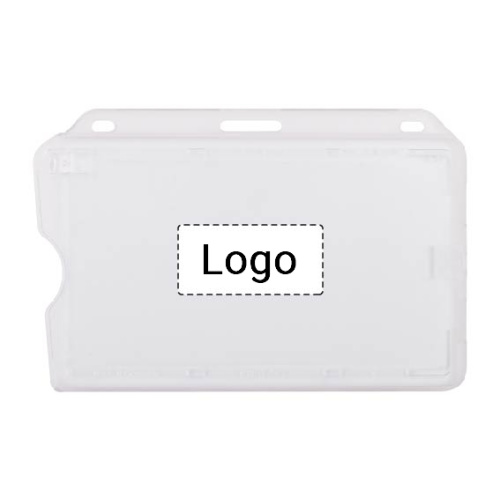 Stampa del logo bianco per porta badge Modello 1 - orientamento orizzontale con foro per il pollice per una carta stampa monocolore al centro standard (>7 giorni lavorativi)