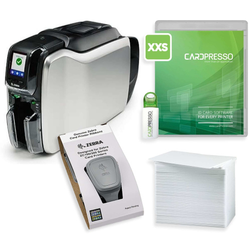 impresora de tarjetas de plástico Zebra ZC300 | kit con tarjetas de plástico y software