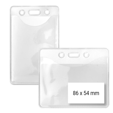Pochettes pour cartes d’identification et badge Porte-badge transparent horizontal en plastique rigide Karteo Porte-carte avec trou oblong 
