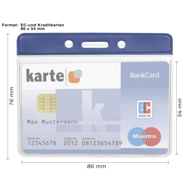 ID-kort/badgehållare, horisontell, med färgad överdel, blå