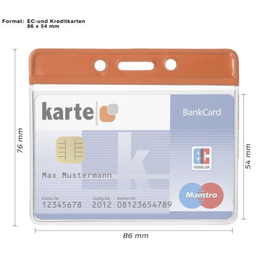 ID-kort/badgehållare, horisontell, med färgad överdel, orange