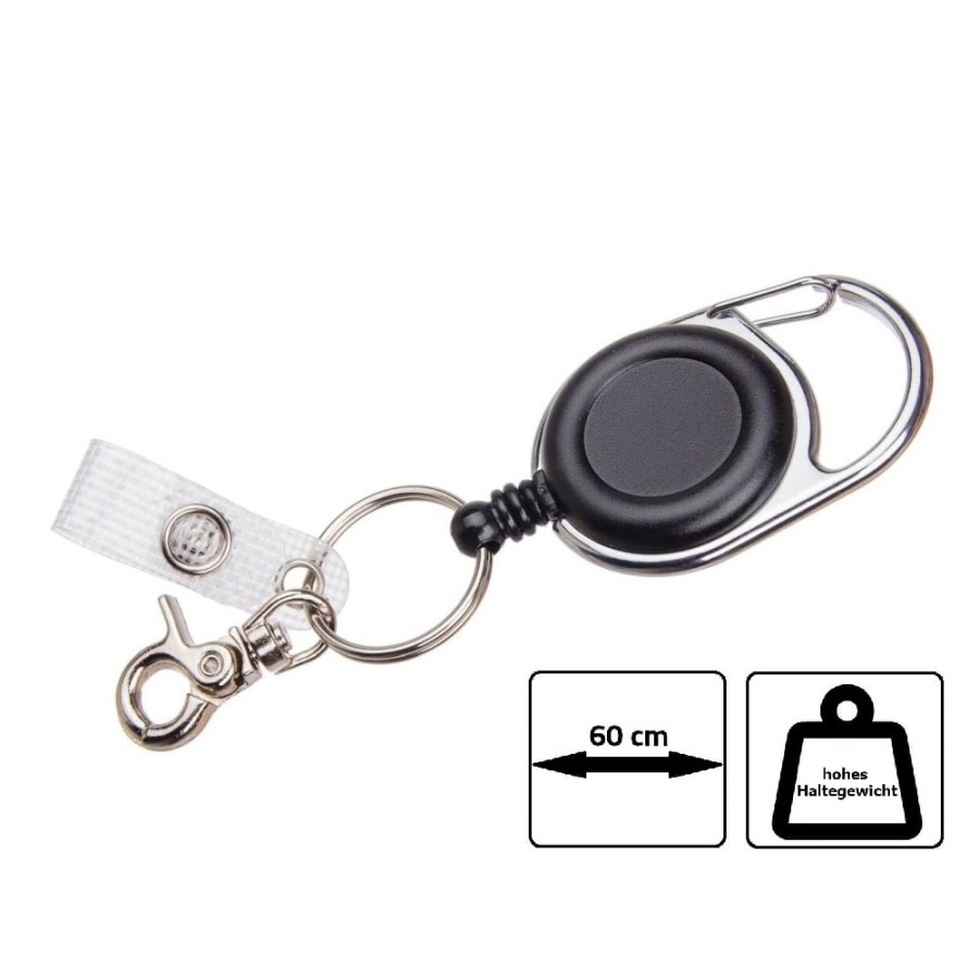 Porte-badge à bobine avec mousqueton clip bride en vinyle et anneau p