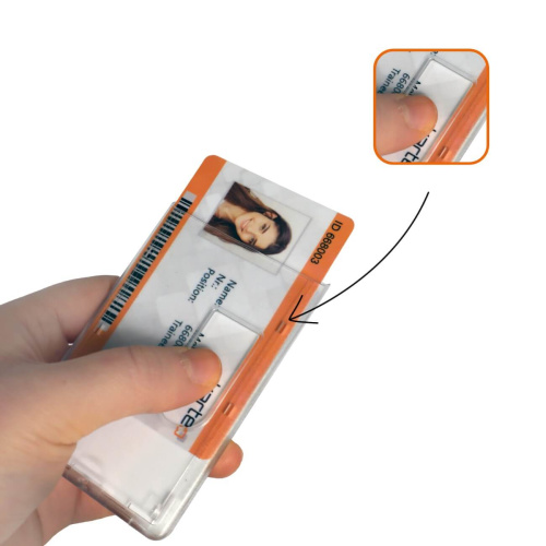 Funda porta identificación vertical para 2 tarjetas con deslizador de