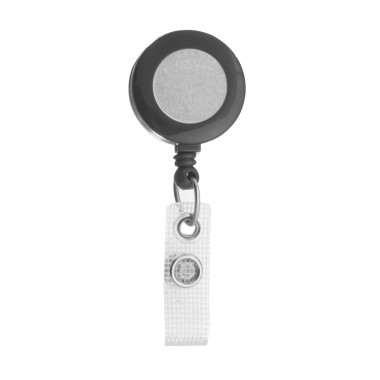 Badge reel black with belt clip and sticker