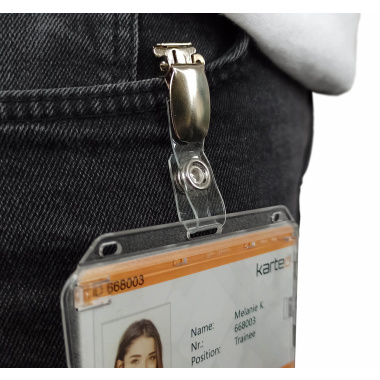 Porte badge didentification souple transparent horizontal avec clip
